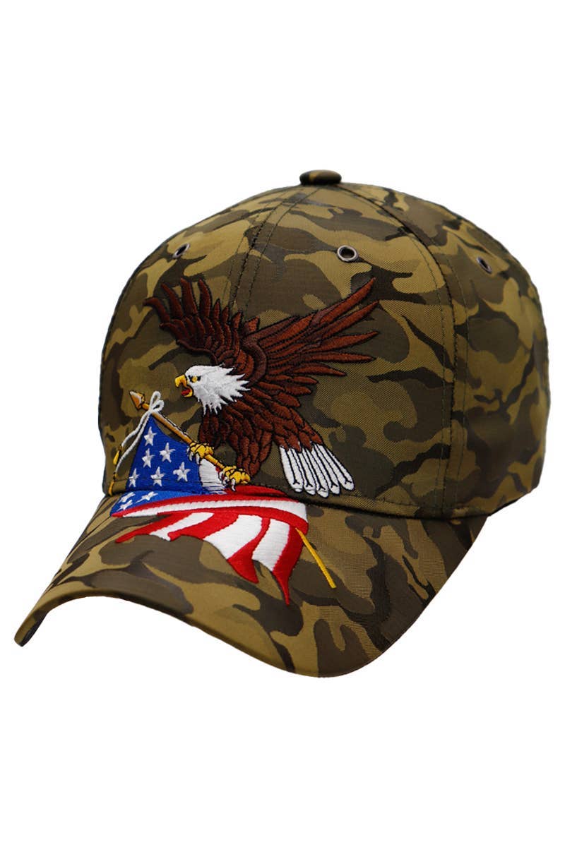 Cap Zone - Wholesale Baseball Cap - Unisex - American Flag Bald Eagle Nylon Camo Baseball Cap7
