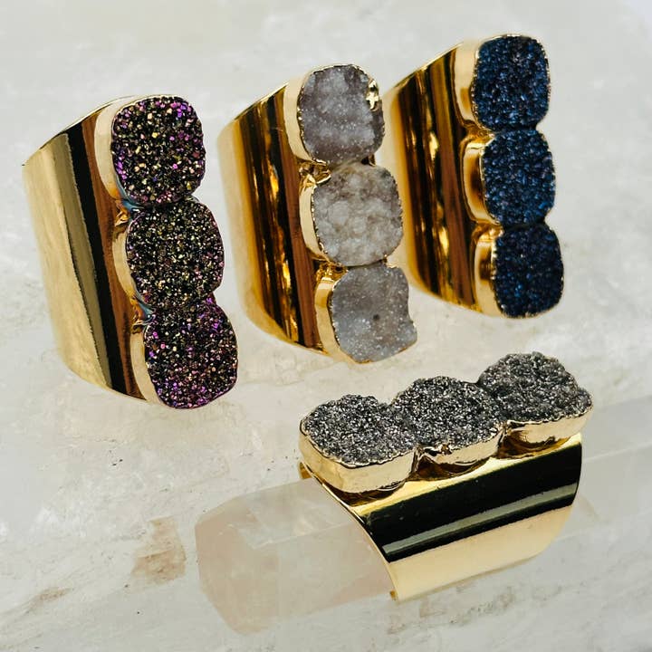 Titanium Druzy Crystal Adjustable Ring for wholesale by Rock Paradise