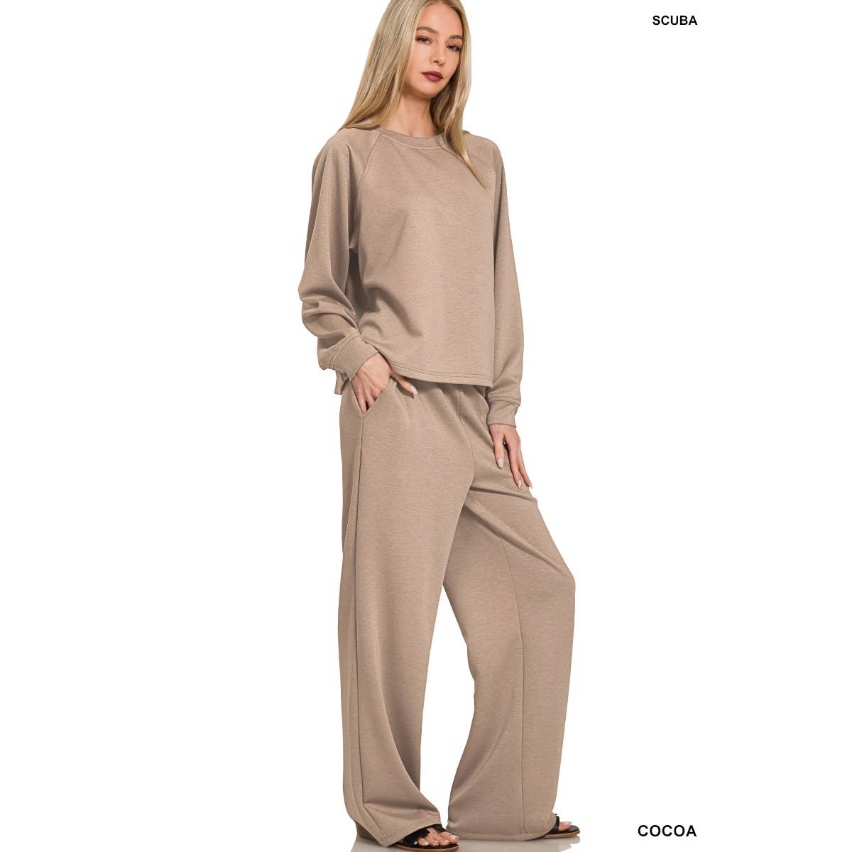 HiteJeans - Wholesale Lounge Set - Women's - Scuba crewneck pullover wide pants 2 pieces set26