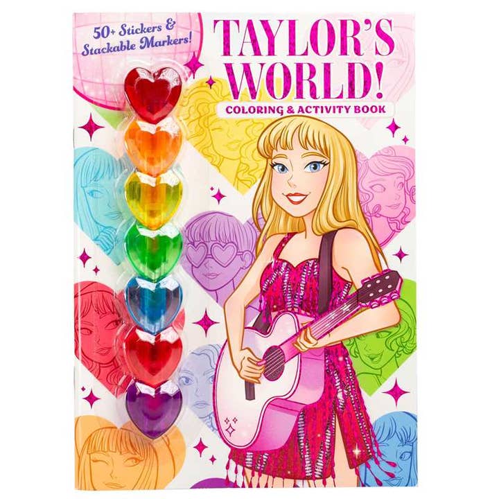 Taylor's World: Coloring and Activity Book with 7 heart-shaped stackable markers by Delaney Foerster for wholesale by Simon & Schuster