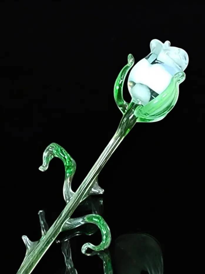 Medium Stem Glass Rose - White - Single Rose - Handmade for wholesale by Glass by Iness