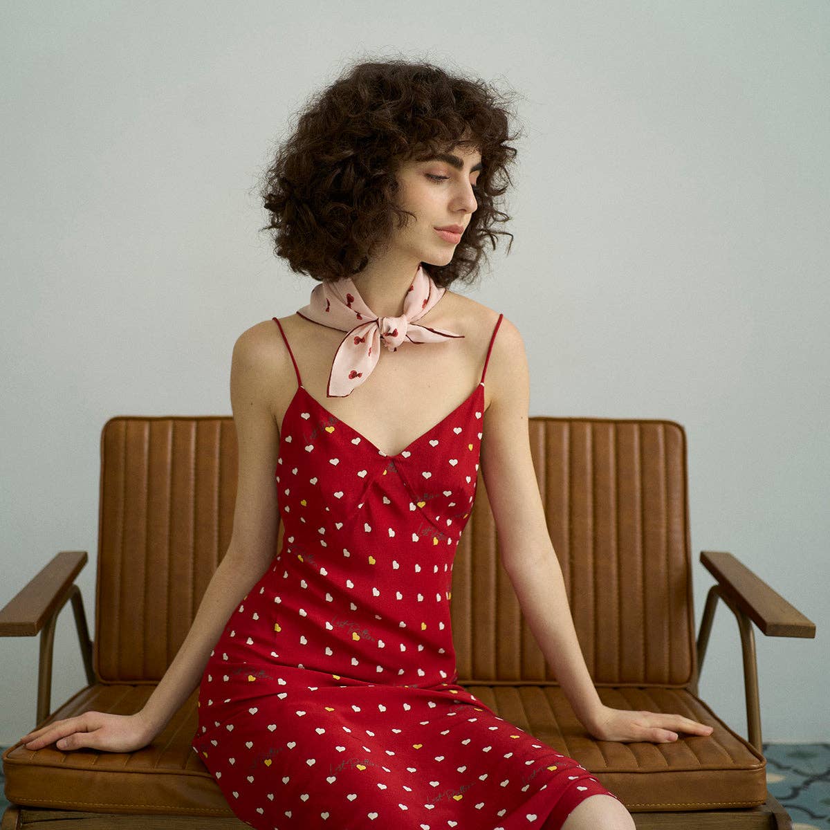 Pale Pink "Twin Hearts" Silk Crepe Bandana for wholesale on Faire9