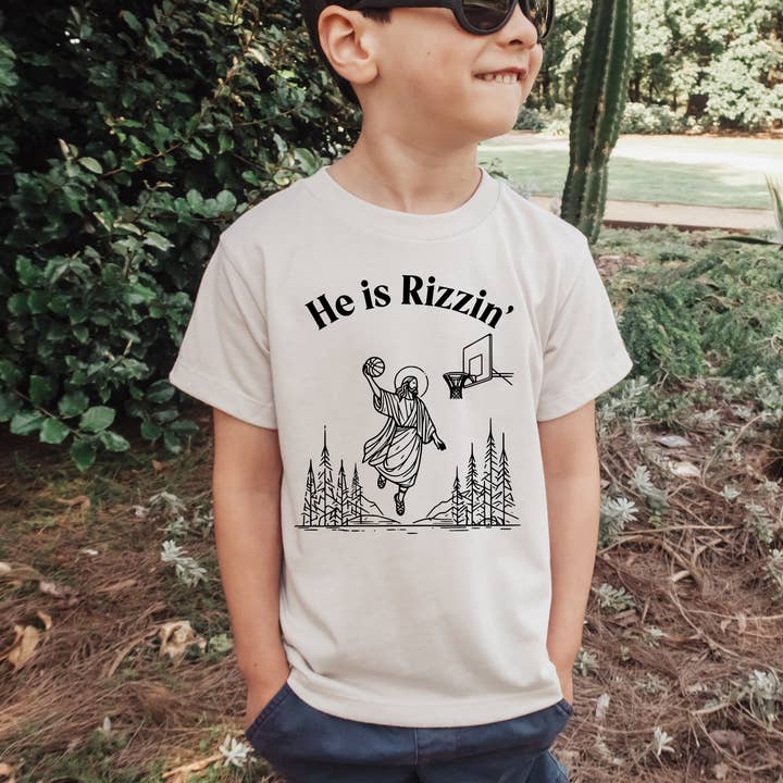 He Is Rizzin' Kid's Tee Shirt, Kids Easter Shirt, Easter Tee for wholesale by Mugsby