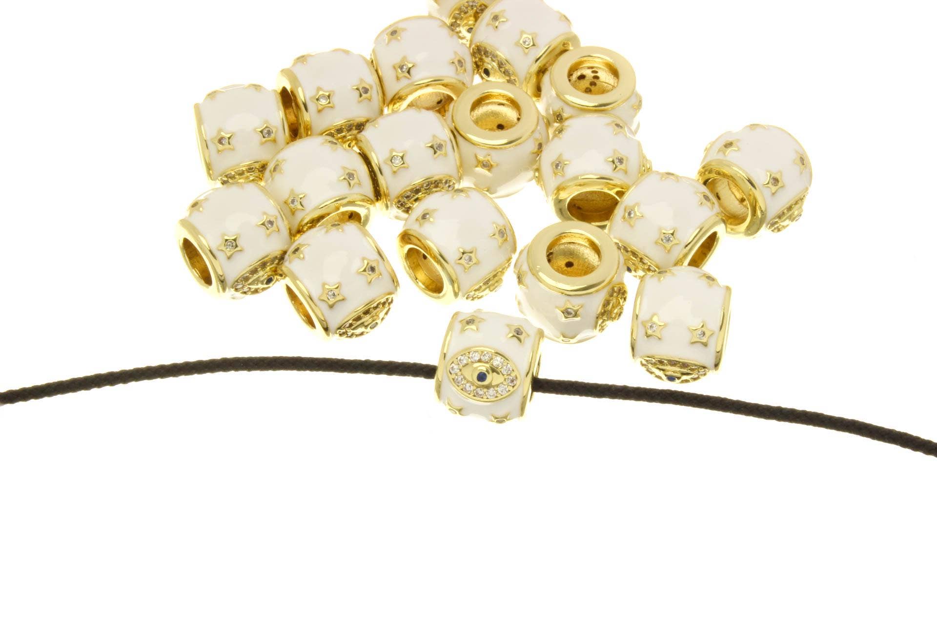 Jewel Pledge - Wholesale Individual Charm/Pendant - Evil Eye Amulet Hexagon Barrel Gold Slider Talisman SPG1512