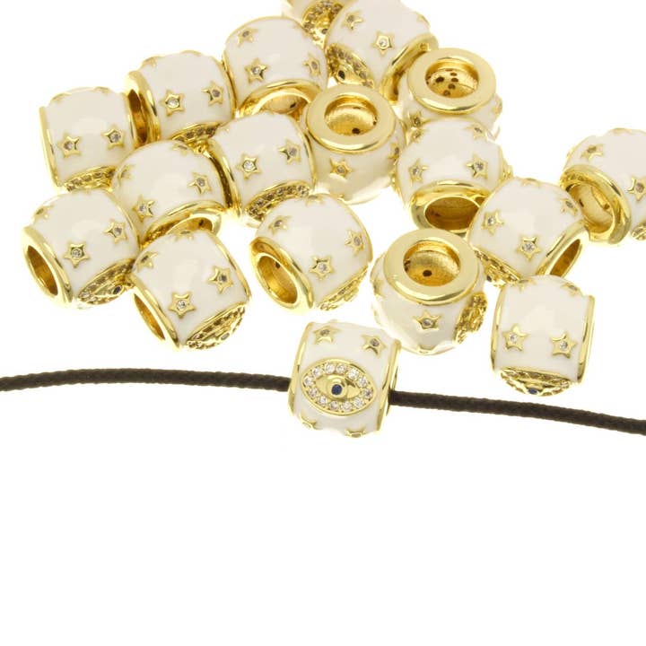 Jewel Pledge - Wholesale Individual Charm/Pendant - Evil Eye Amulet Hexagon Barrel Gold Slider Talisman SPG1512