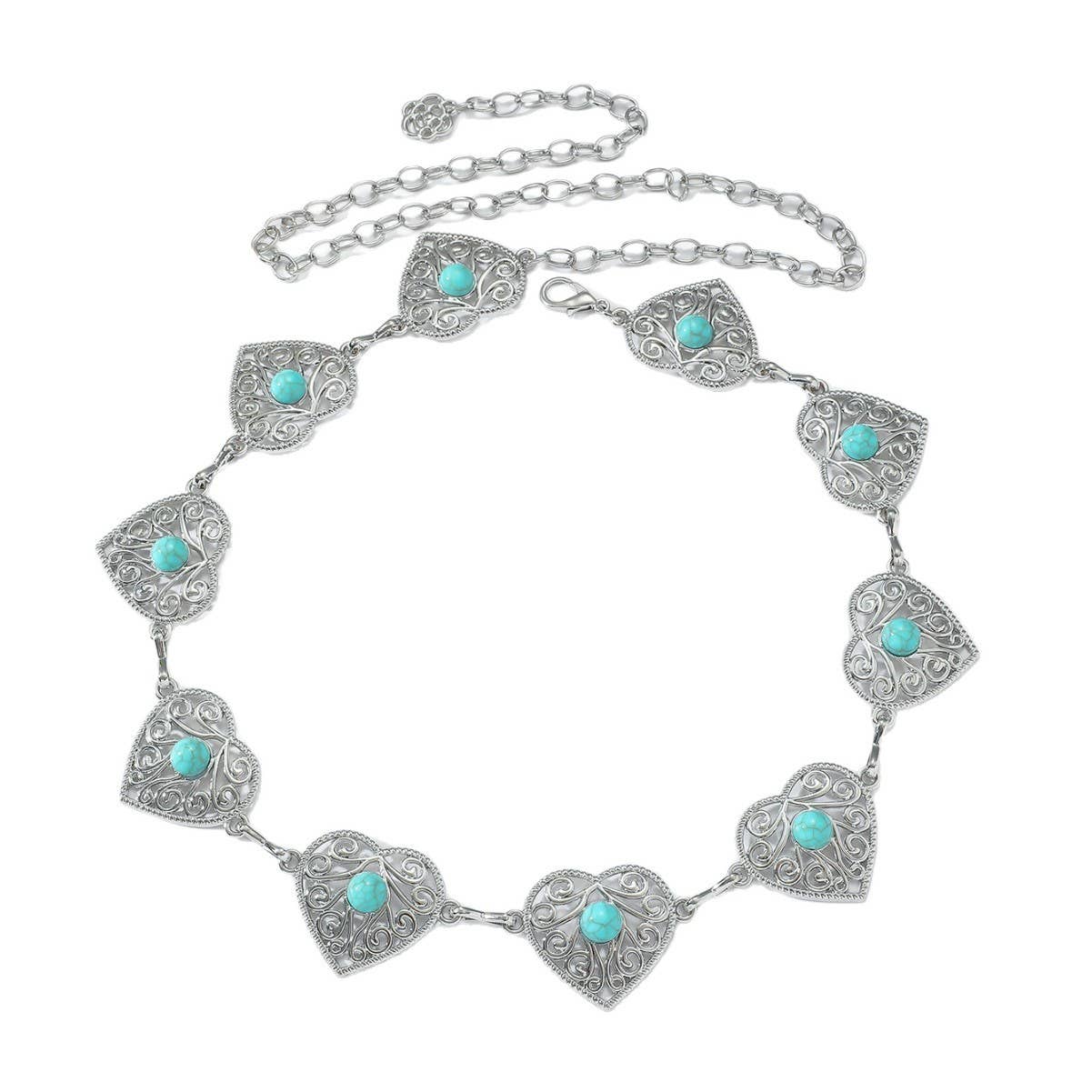 Tourtiwi - Wholesale Belt - Women's - Boho Heart Shape Turquoise - Inlaid Metal Waist Chain4