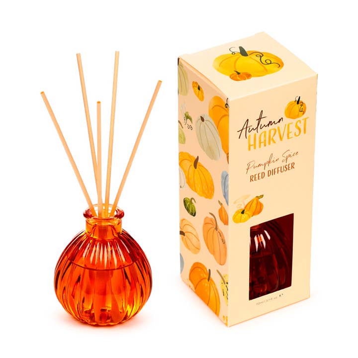 Autumn Harvest Shaped Pumpkin Spice 110ml Reed Diffuser for wholesale by Puckator EU