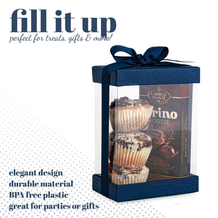 Hammont - Wholesale Gift Box - Clear Plastic Gift Boxes 6 Pack Bakery Boxes Navy Blue
