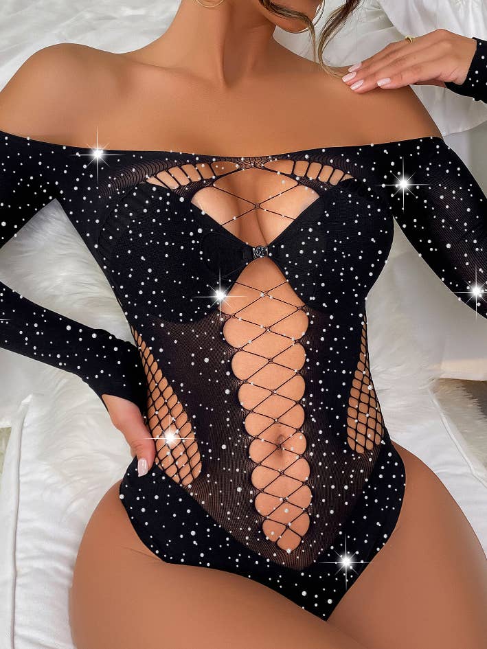 Sparkle Fishnet Teddy See Throught Lingerie Bodysuit for wholesale by Sweetkama