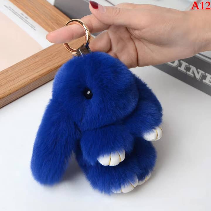 PR GROUPS LLC - Wholesale Keychain - Women's - Fluffy Real Fur Pompon Bunny Keychain