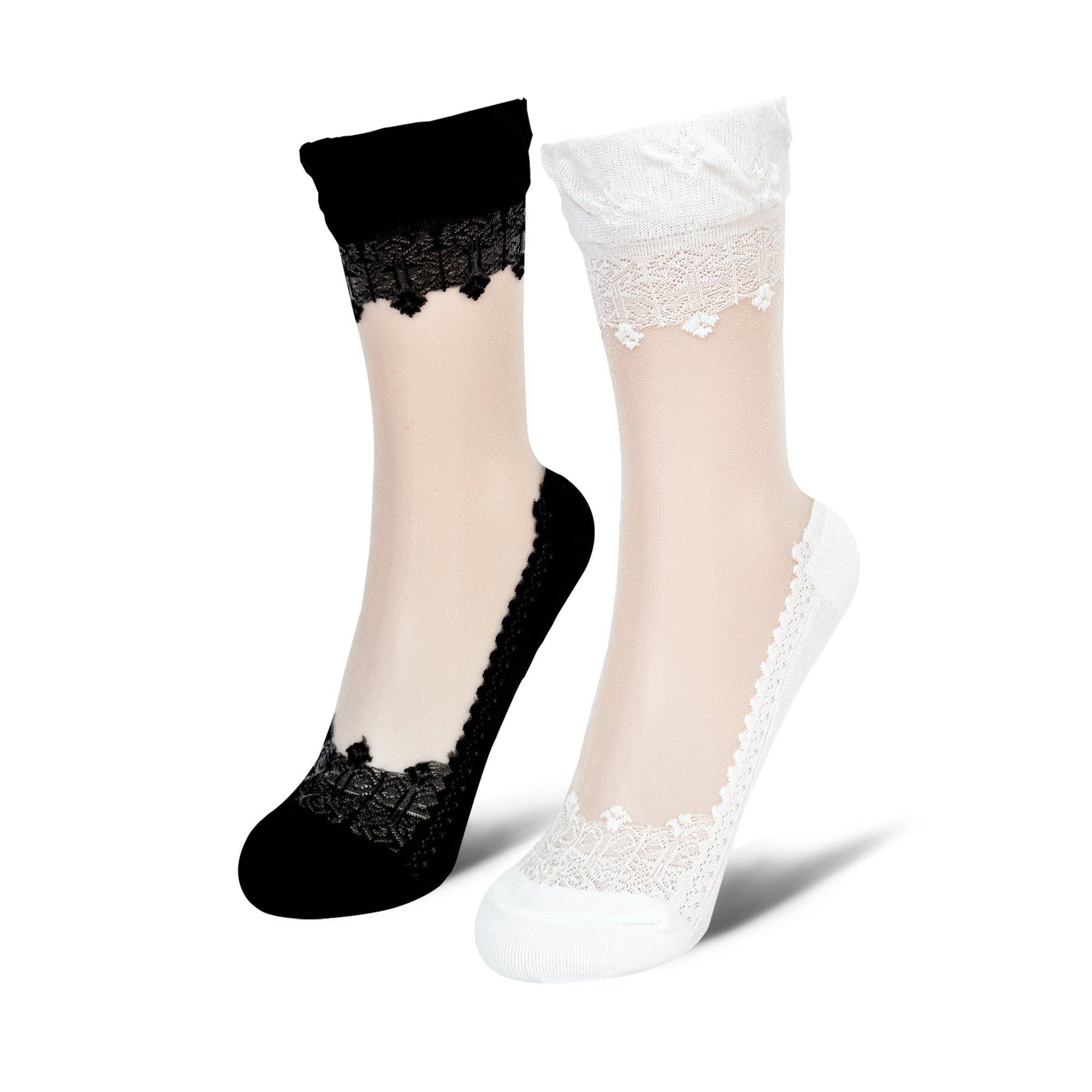7DAYSSOCKS - Vente Chaussettes – femme - Chaussettes transparentes Crew en dentelle transparente pour femmes3