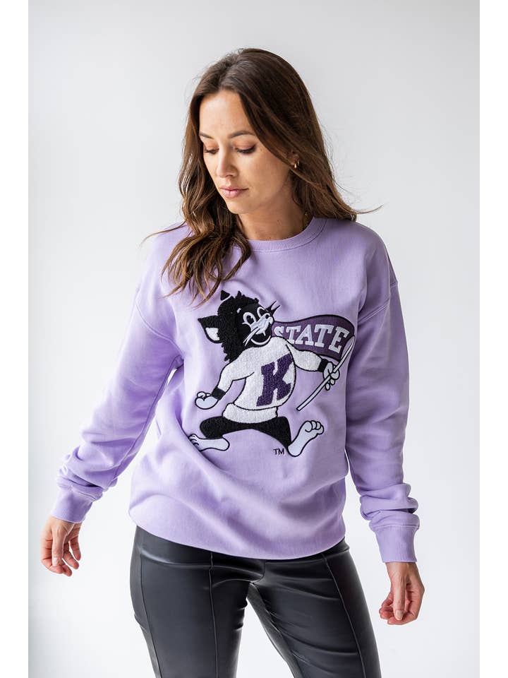 Gameday Social Apparel Co.® - Wholesale Graphic Sweatshirt - Women's - K-State Mascot Chenille Comfort Crew1
