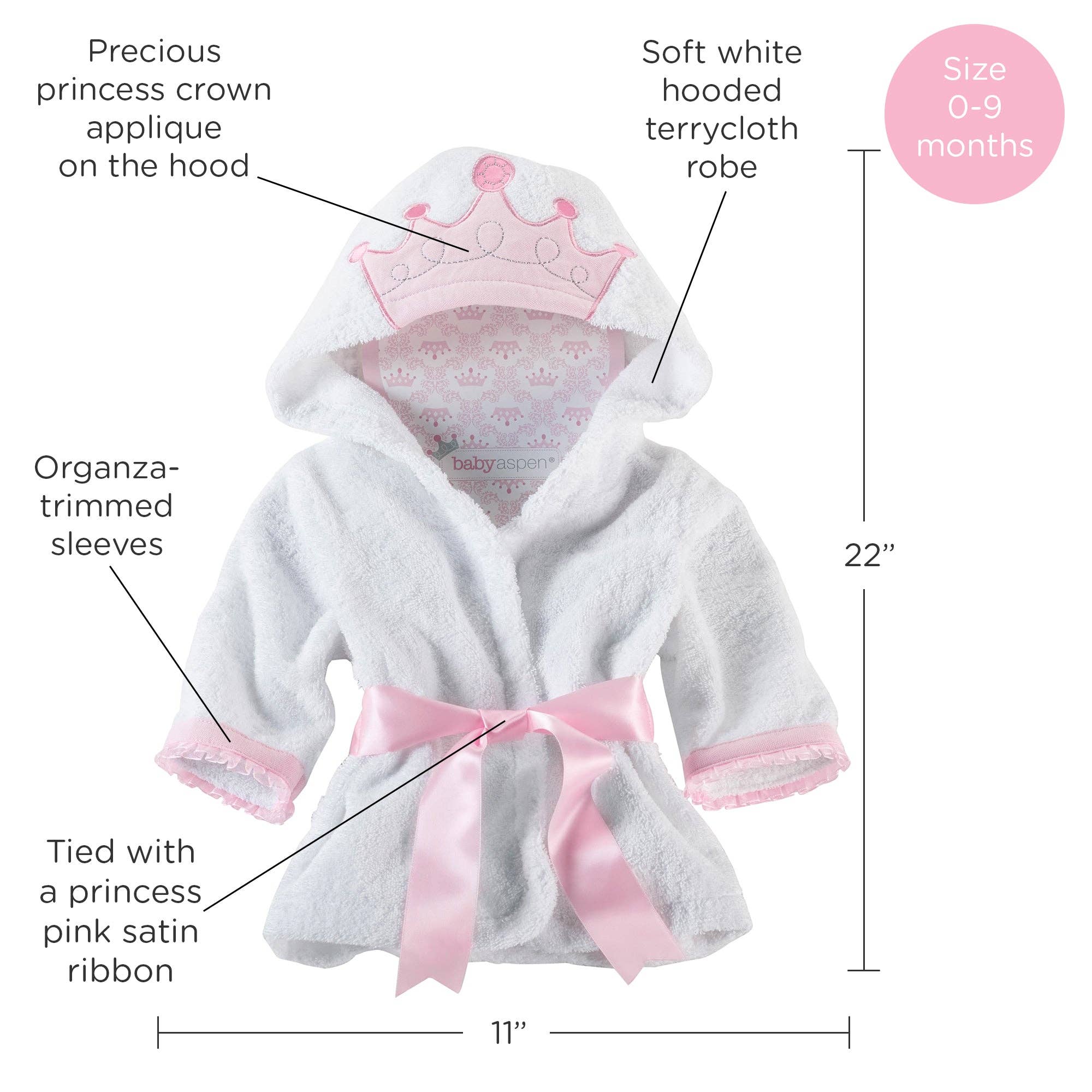 Baby Aspen – wholesale Robe – Kids – Little Princess Hooded Spa Robe (Personalization Available)5