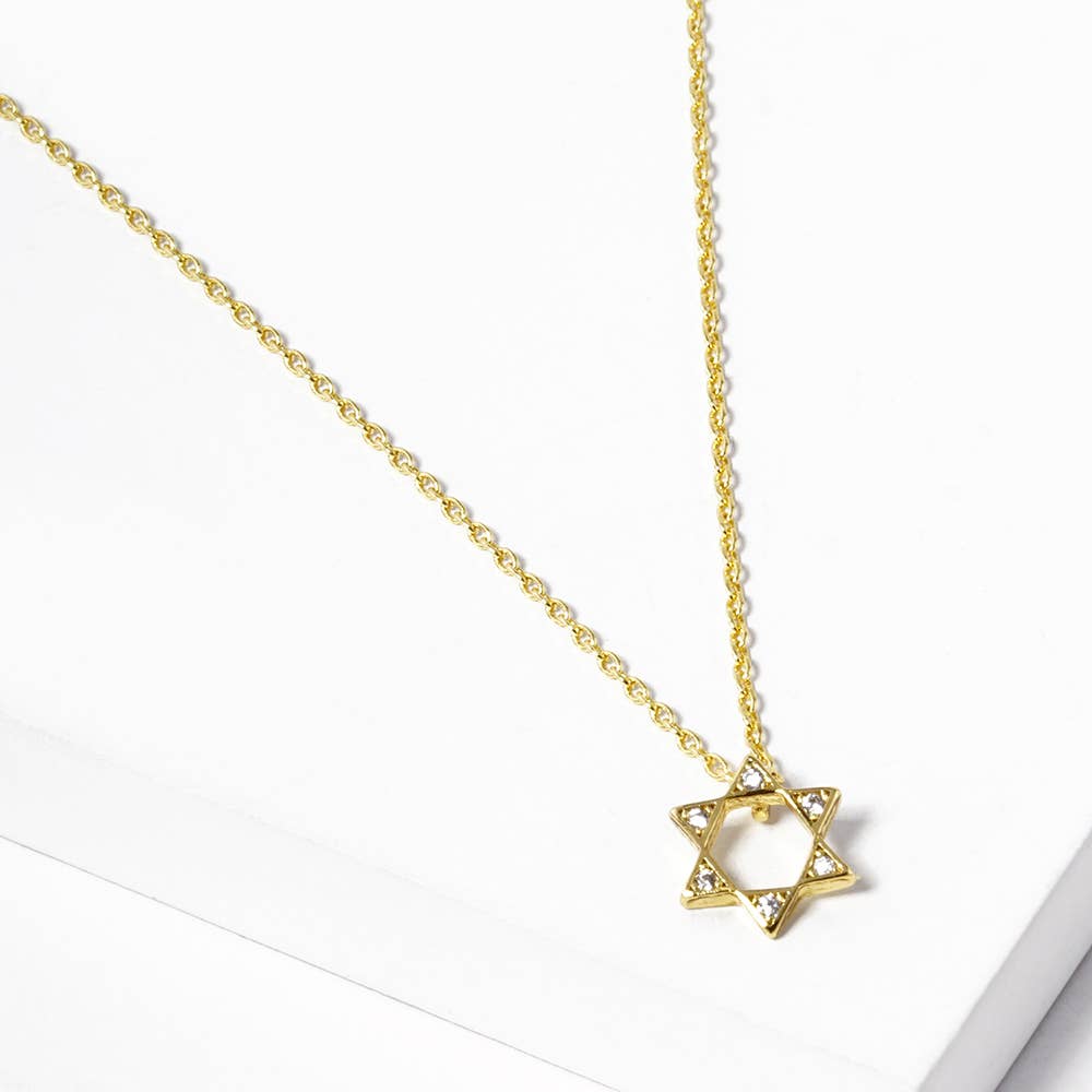 Sensibling Corp. - Wholesale Pendant/Charm Necklace - Gold Dipped Stone Pointed Star Of David Pendant Necklace0
