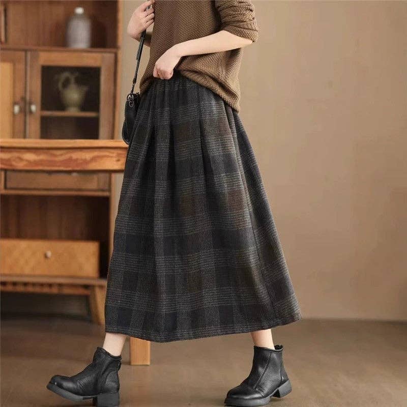 Sheer Trend – wholesale Skirt – Women’s – Medium To Long Plaid Woolen Skirt0
