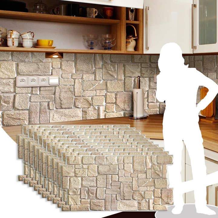 Panneau mural 3D en PVC, imitation pierre calcaire beige, 3,2 pi x 1,6 pi, décoration de panneaux muraux pour design intérieur, 5,3 pi² chacun pour la vente par Dundee Deco