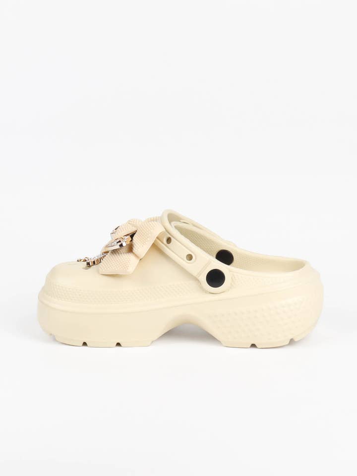 Black Women's Platform Clogs – Chunky Style with Bow and Rhinestones for wholesale on Faire8