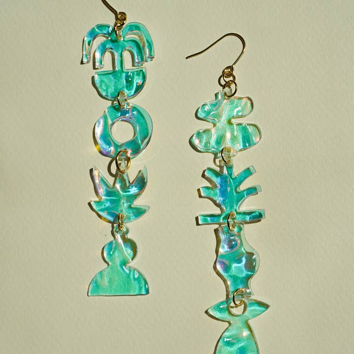 Mobile earrings in iridescent ripple for wholesale by Paulina Otero