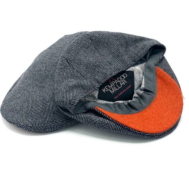 DRIFTER GREY/ORANGE FLAT CAP for wholesale by Kempadoo Millar Headwear