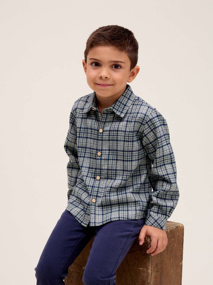 Camicia a quadri blu navy e verde per bambino per la vendita all'ingrosso da parte di Dadati