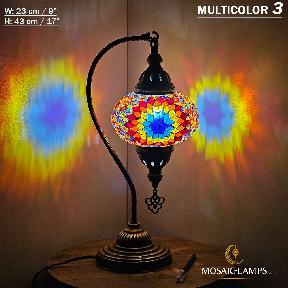 Mosaic Lamps - Wholesale Accent/Desk Lamp - 10+Colors - Gooseneck Large Globe Mosaic Table Lamp, Turkish34