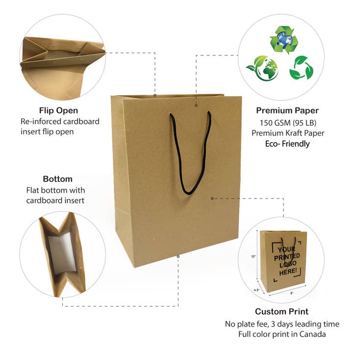 Kis Paper - Wholesale Gift Bag - Custom Print Cub 8x4.5x10 inches Euro Tote Bags