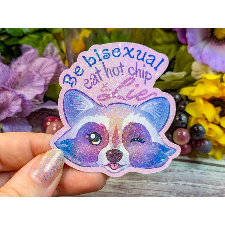 Bisexual Pride Raccoon Vinyl Sticker for Laptop/Tablet for wholesale by Witchbriar Cottage