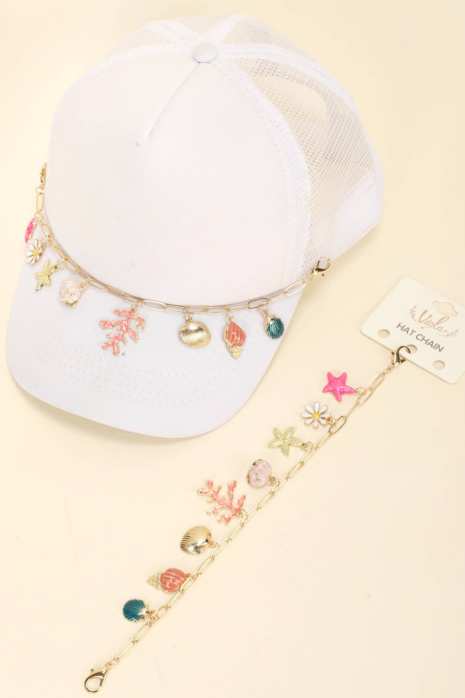 SP Sophia Collection - Wholesale Hat Accessory - Women's - Floral Sealife Theme Charm Trucker Hat Chain