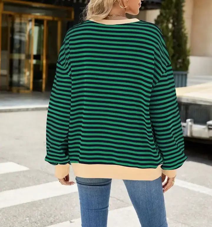 Lovesoft - Wholesale Knit Sweater - Women's - Striped Crew Neck Contrast Color Loose Long Sleeve Sweater8