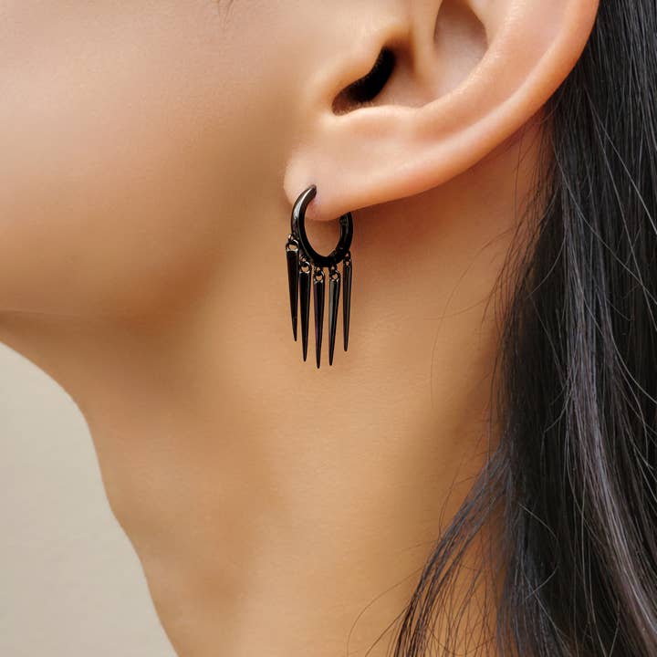 HolyBang Jewels - Wholesale Hoop Earrings - SPIKE CHARMS DANGLE HOOP EARRINGS - E-HT16803