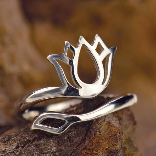 Nina Designs - Wholesale Band/Stacked Ring - Sterling Silver or Bronze Adjustable Lotus Design Ring