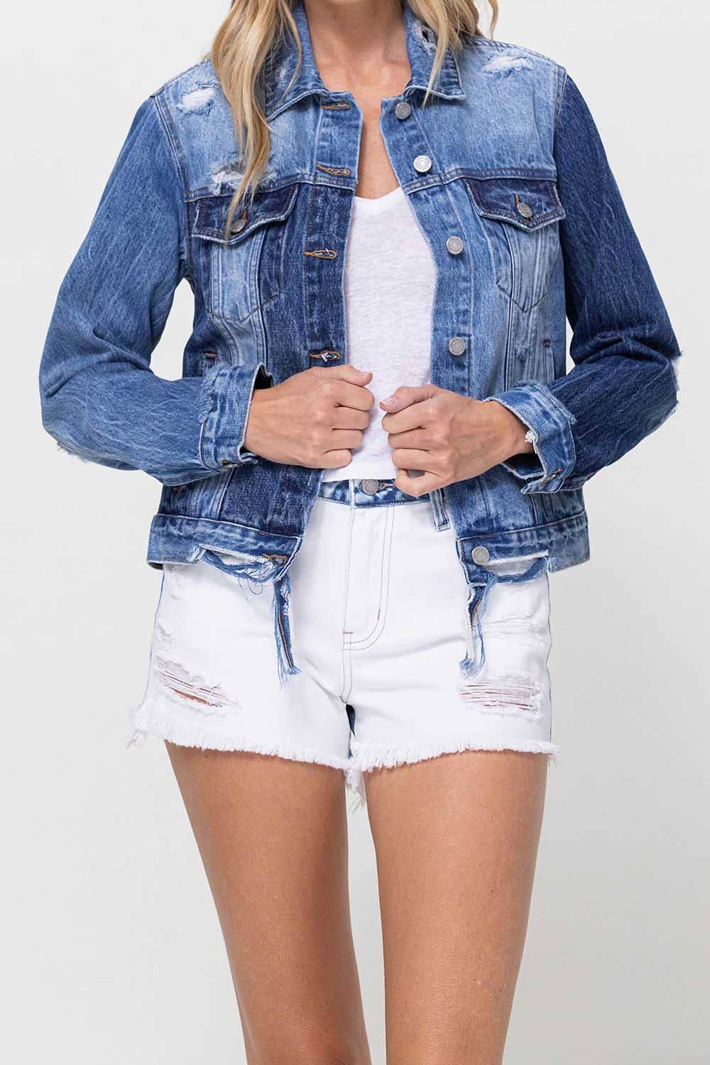 Lycklig KLASSISK JEANSJACKA V2745J MED KONTRASTERANDE KONTRAST för wholesale på Faire1