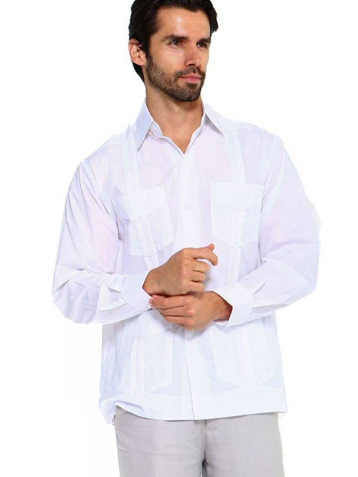 Chemise Guayabera Classique pour Homme Mojito en Mélange de Coton et Polyester à Manches Longues pour la vente par MOJITO COLLECTION