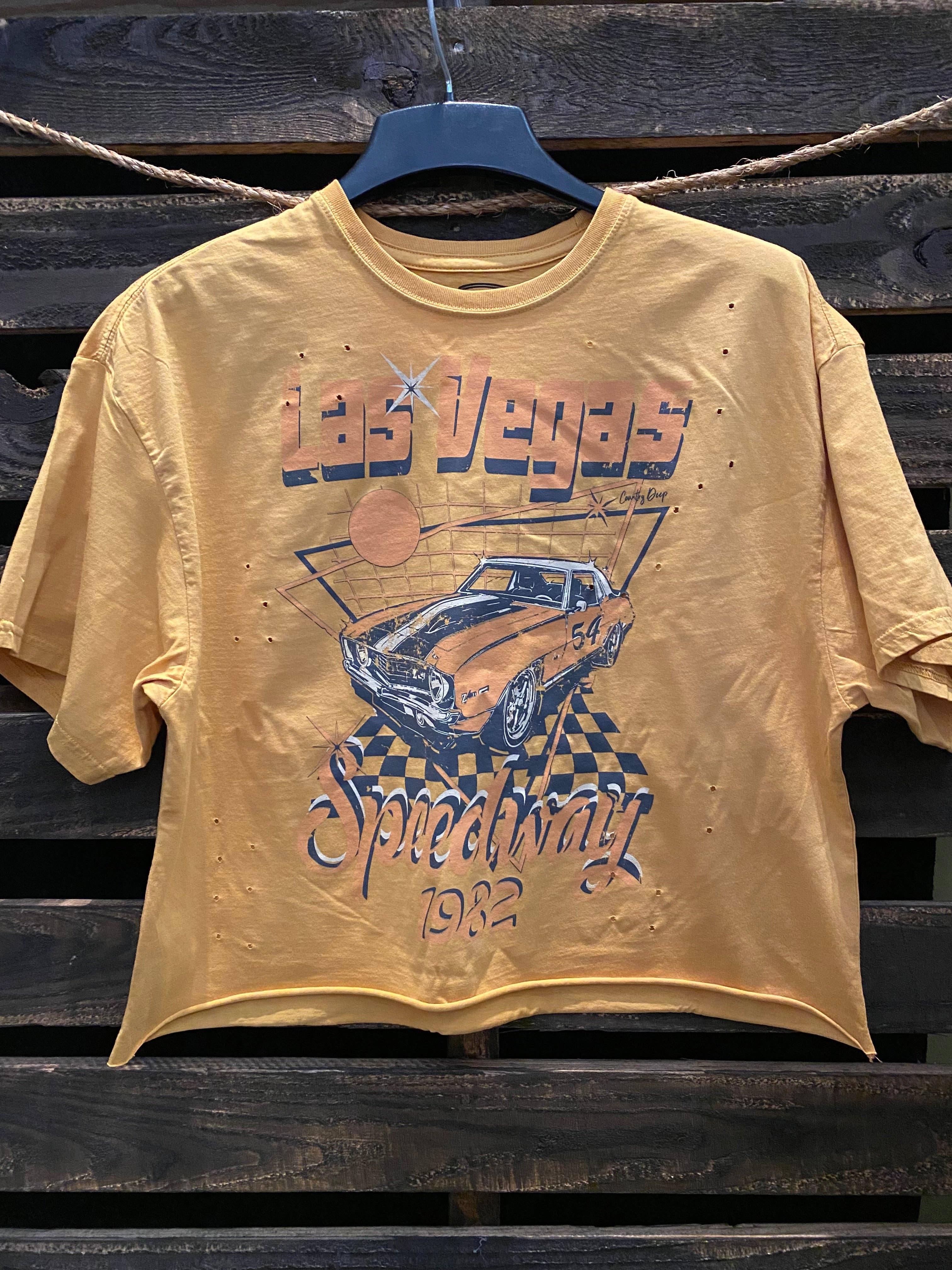 Country Deep Apparel - Vente T-shirt sérigraphié – femme - T-shirt court surdimensionné Las Vegas Speedway 19821
