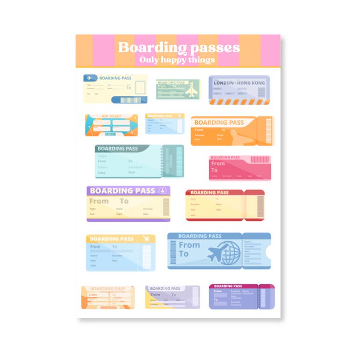 Stickervel Boardingkort A6 för wholesale av Only Happy Things Stationery