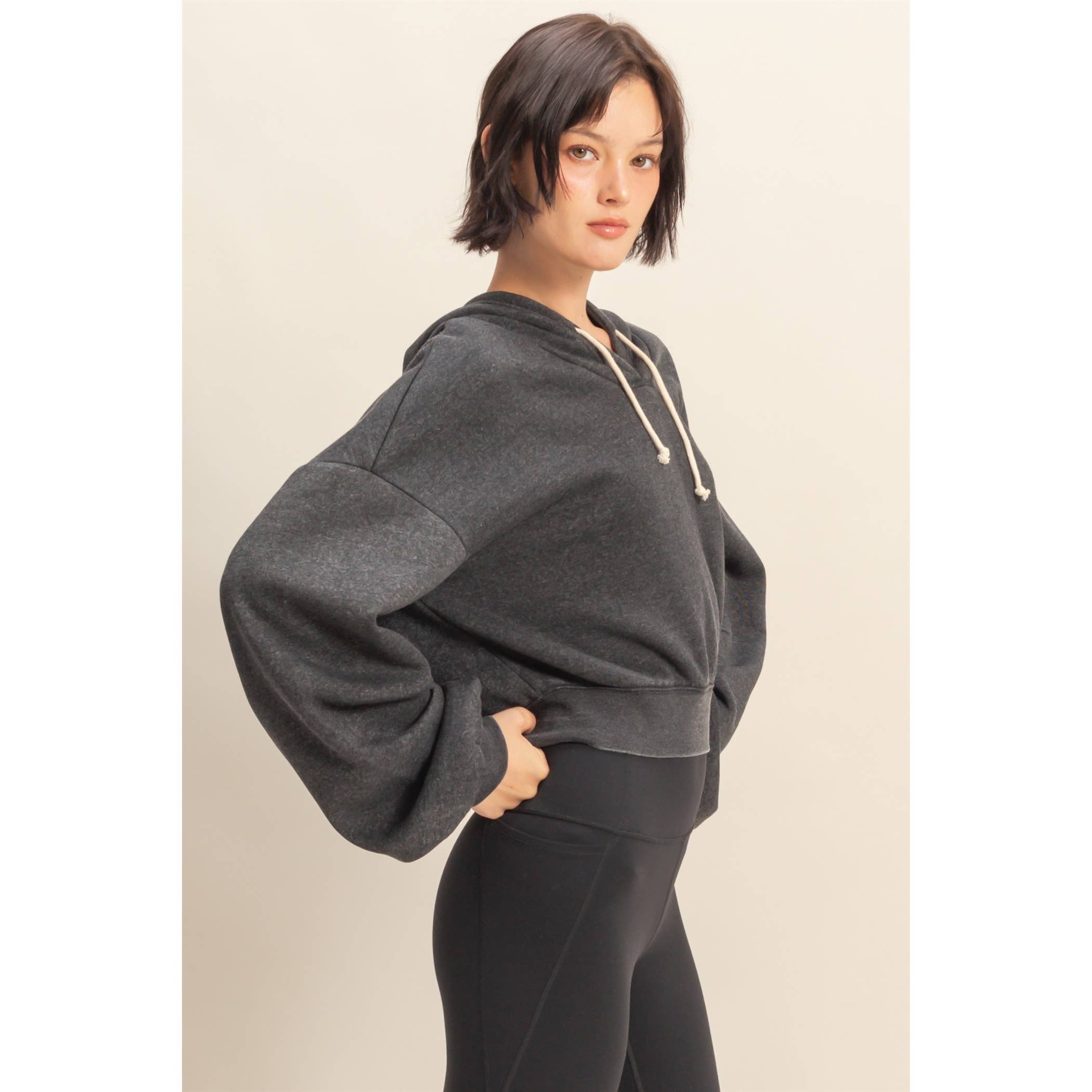 HYFVE - Vente Sweat à capuche – femme - Hoodie court à manches longues avec détail à cordon de serrage et col en V.14