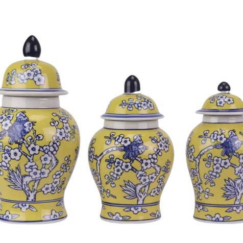 Set di 3 barattoli per alimenti sicuri con fiori gialli e blu per la vendita all'ingrosso da parte di The Enchanted Home