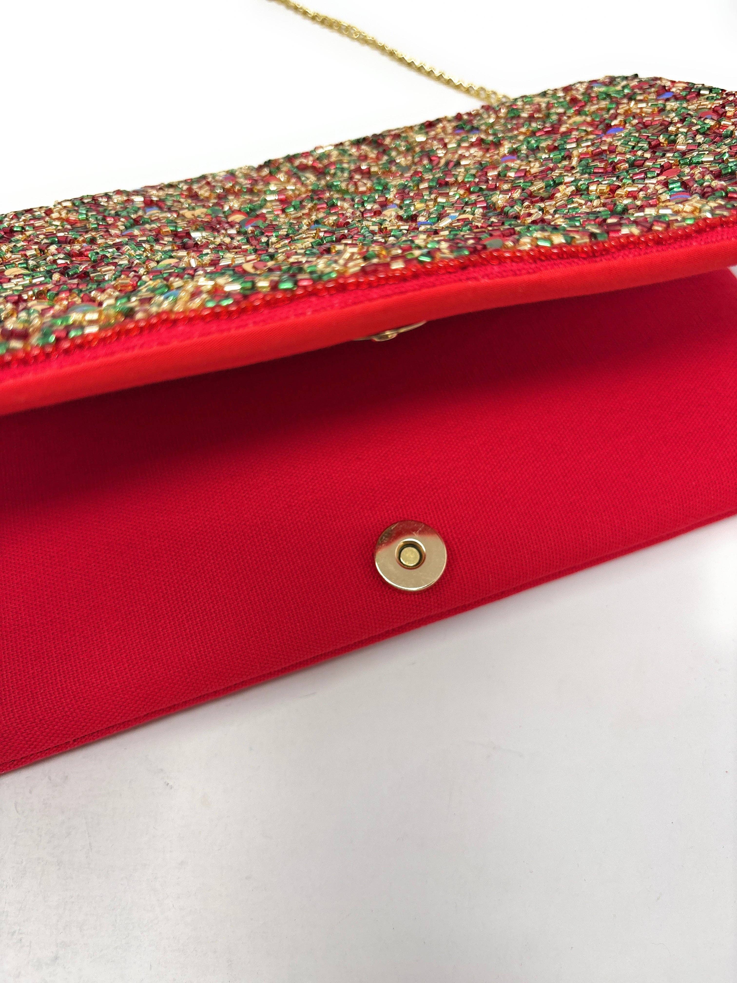 Twine and Love - Wholesale Clutch Bag - Women's - Sequin Red Green Beaded Clutch Purse5