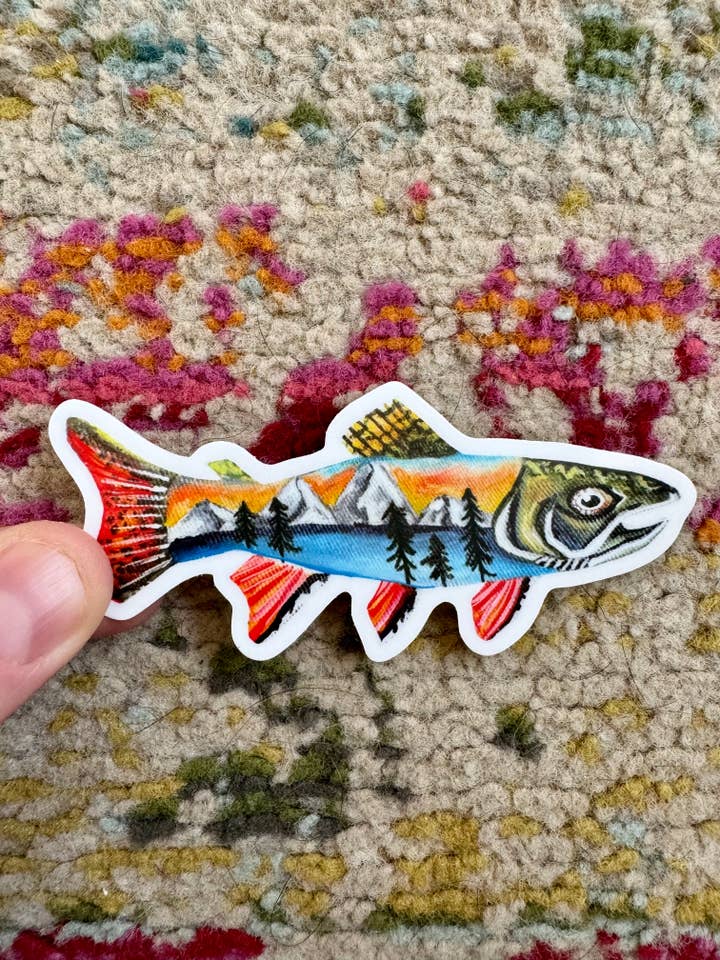 Landscape Rainbow Trout Sticker for wholesale by Willough Designs