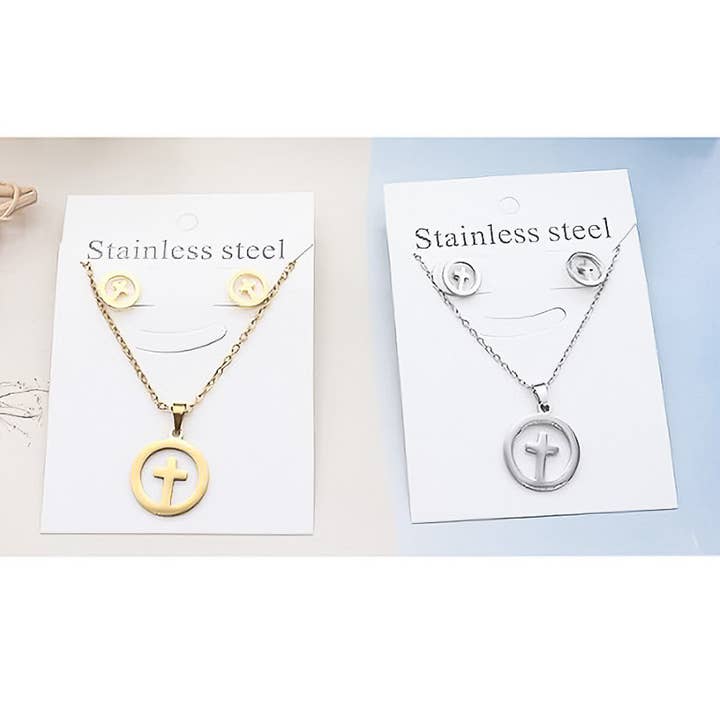 Diacly - Wholesale Jewelry Set - 12pk Cross Stainless Steel Jewelry Set1