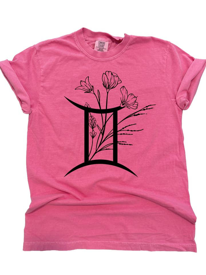 Gemini β Floral Zodiac Tee for wholesale by Pick Your Poison Tees LLC (Formerly Wandering Owl Designs)