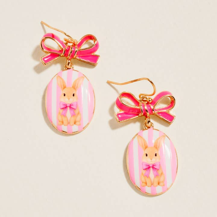 Easter Bunny Bow Drop Earrings for wholesale by Sensibling Corp.