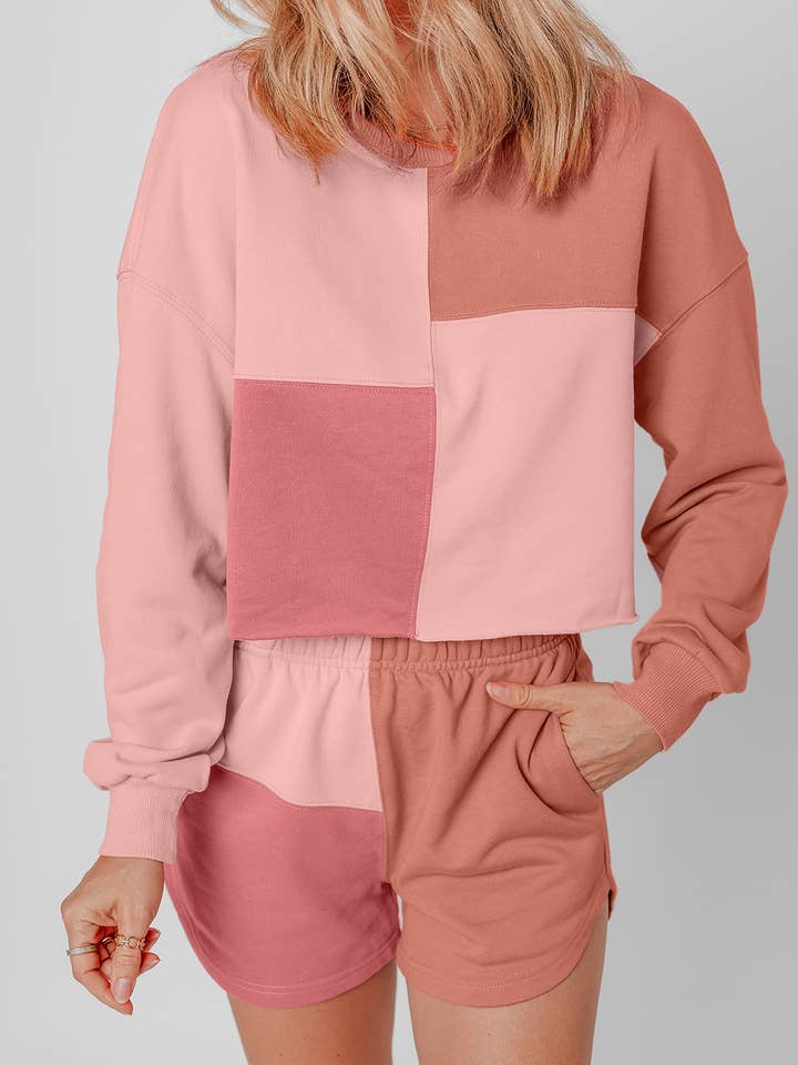 Colorblock Patchwork Long Sleeve Shorts Outfit for wholesale by PartyEight