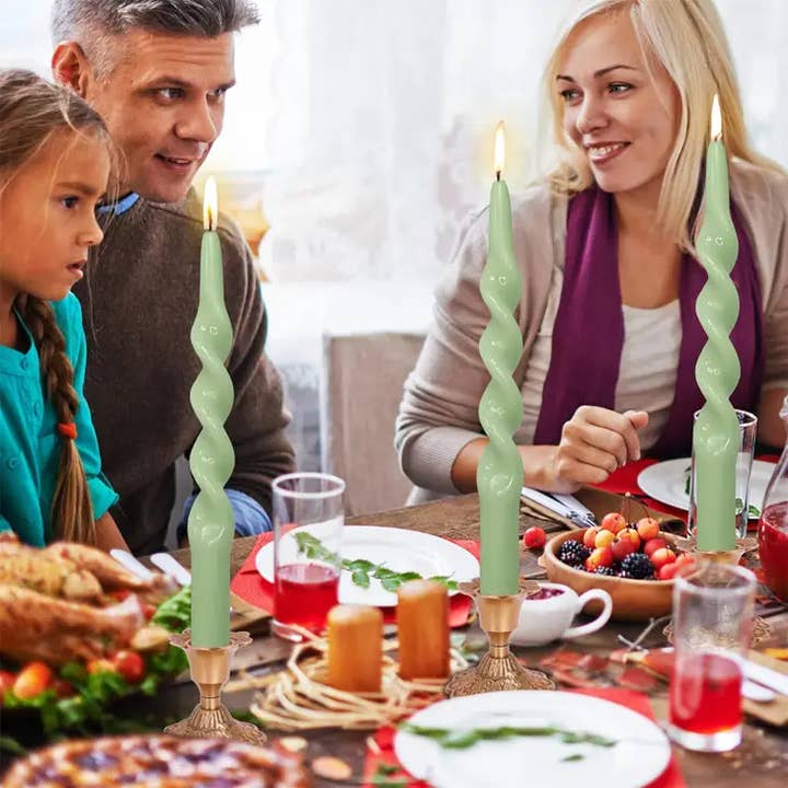 Candles Meta - Vente Bougies/bougeoirs coniques - Paquet de 2 bougies de décoration de Noël en forme de spirale verte Spring New1