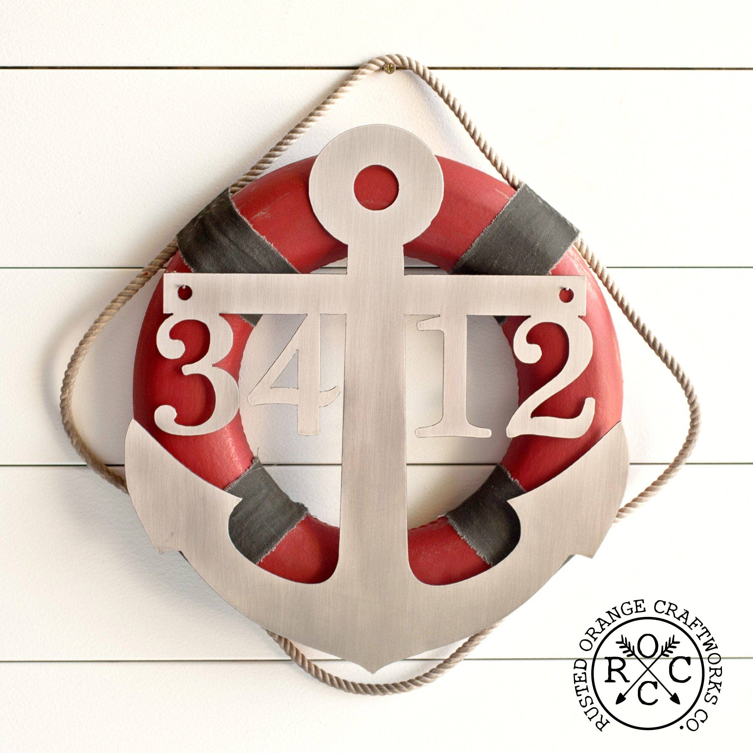 Rusted Orange Craftworks Co. - Wholesale Sign - Anchor Address Plaque - Coastal House Numbers Plaque Beach Nautical Decor1