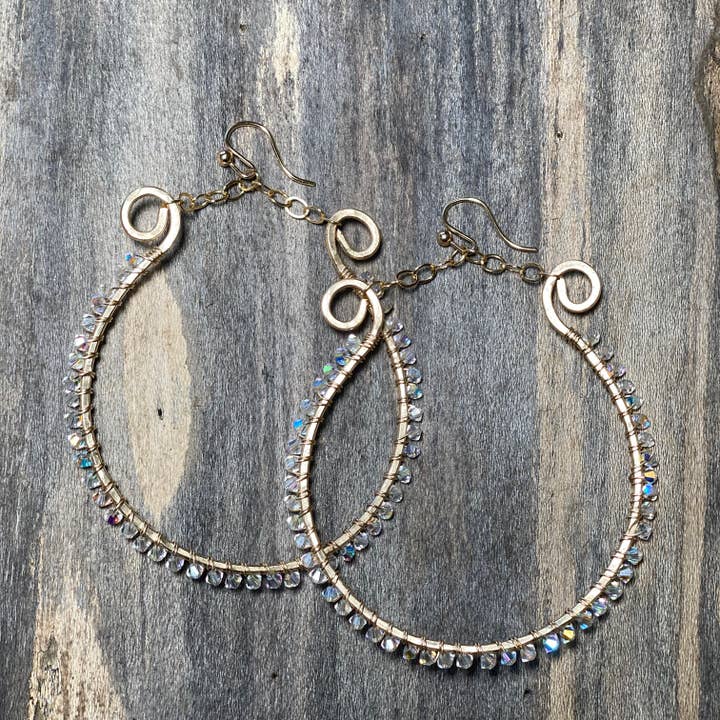 14K GF Crystal AB Omega Hoop Earrings for wholesale by Beshea Beshea