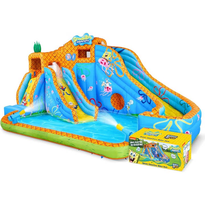Toboggan gonflable SpongeBob avec mur d'escalade, piscine et plus pour la vente par Sunny and Fun