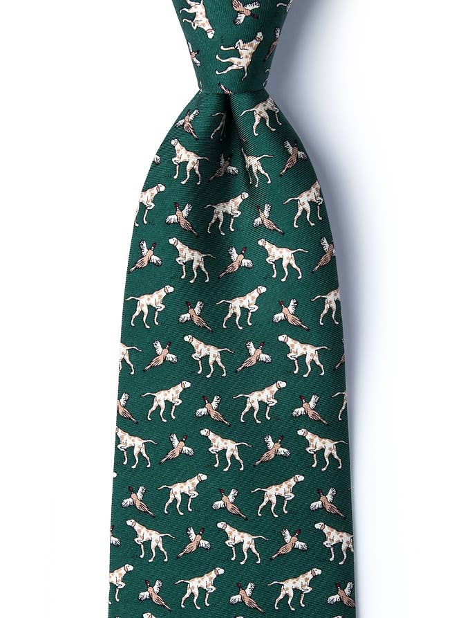 Clear and Pheasant Danger Tie - Green Silk for wholesale by Alynn