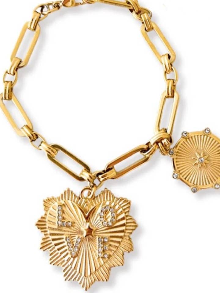 HEART Charm-Bracelet 14K CZ- Charm for wholesale by HoopLa