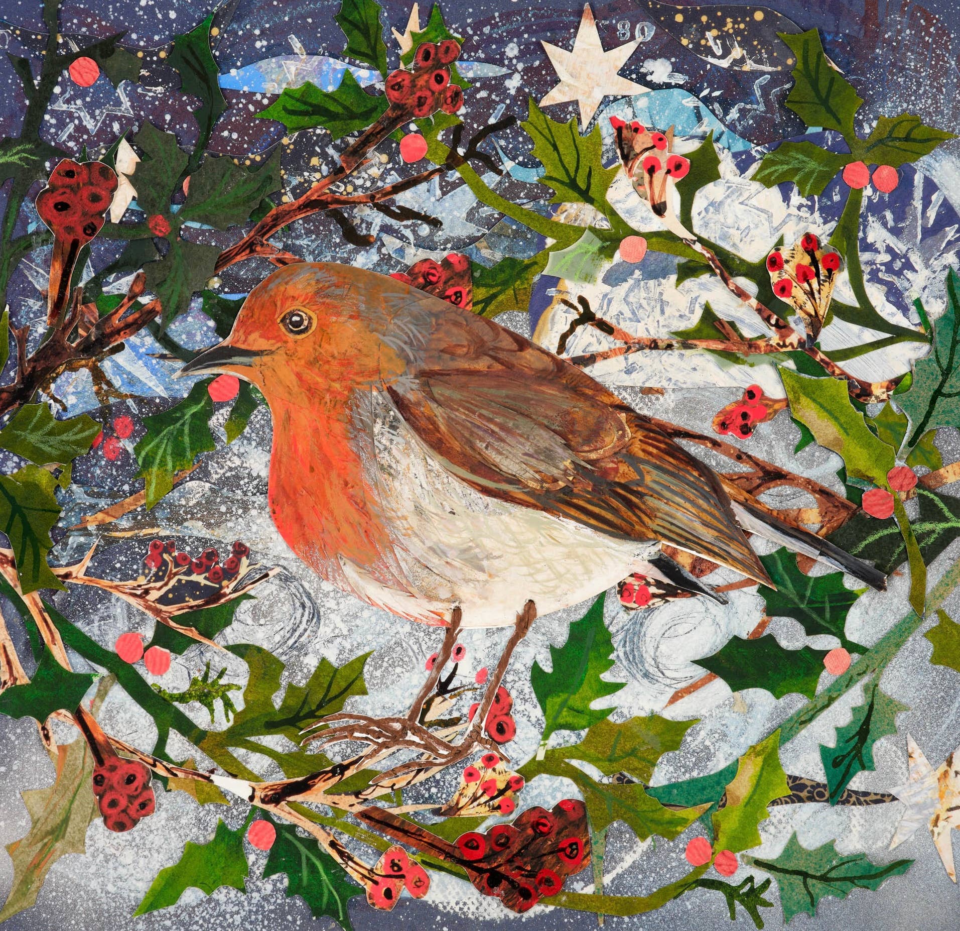 Clare O’Neill Artworks - Vente Affiche d'art - Impression d'art Robin festif carré0